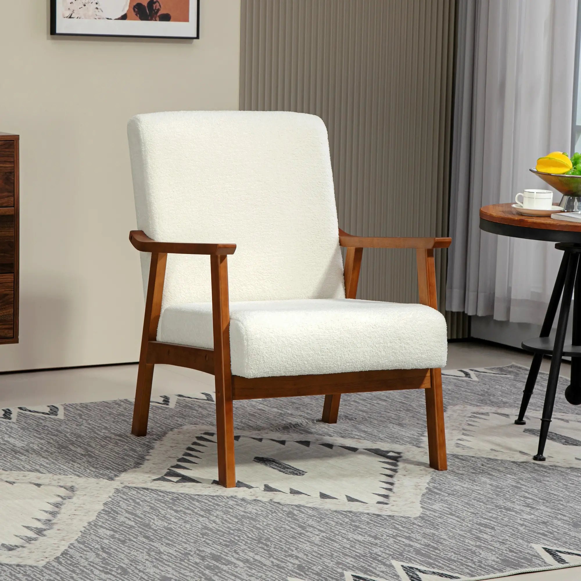 Boucle Accent Chair, Wide Seat, Thick Padding, White Accent Chairs at Gallery Canada