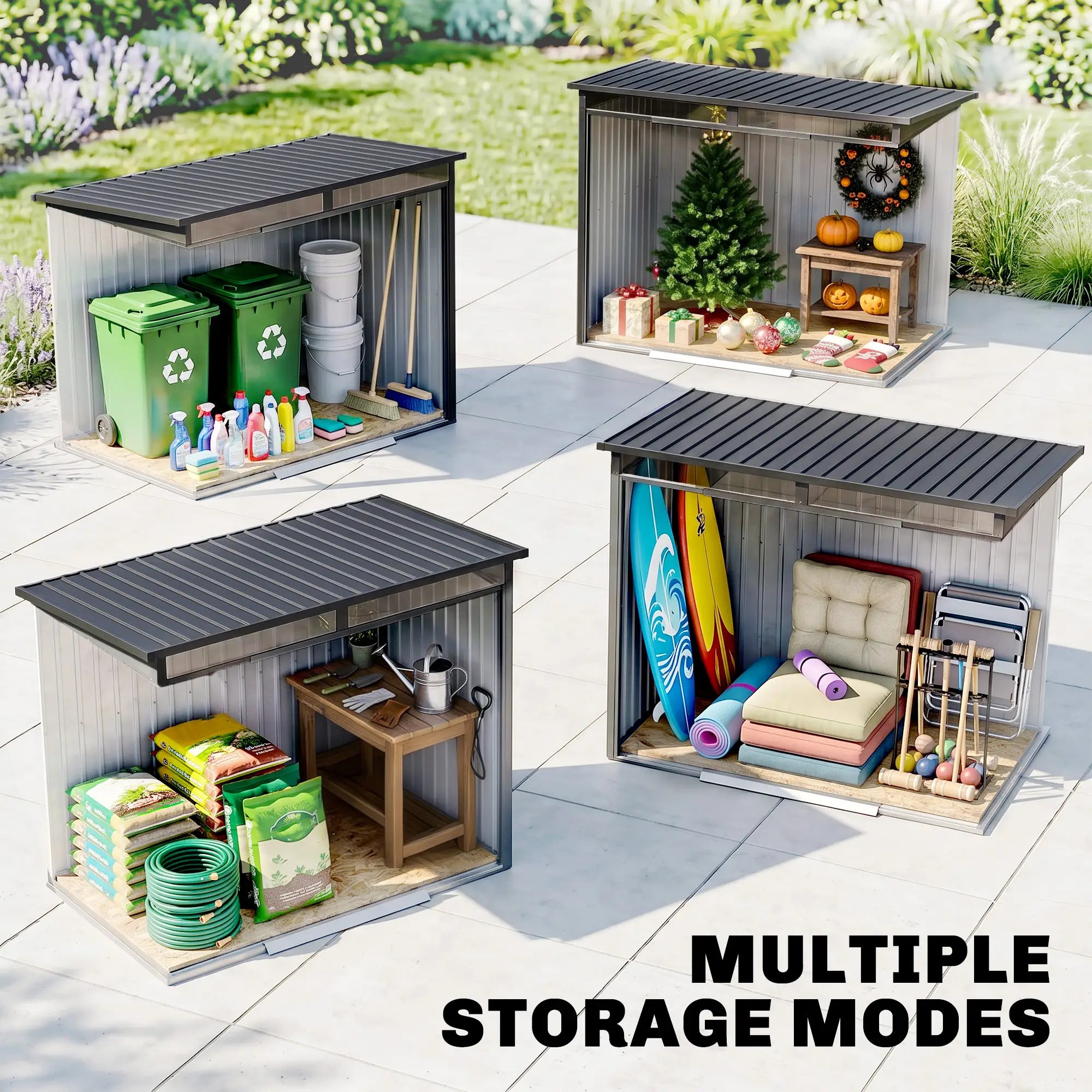 6.5x4FT Galvanised Metal Shed, Foundation Kit, Lockable Garden Storage, Sliding Doors, Vents, Grey Sheds at Gallery Canada
