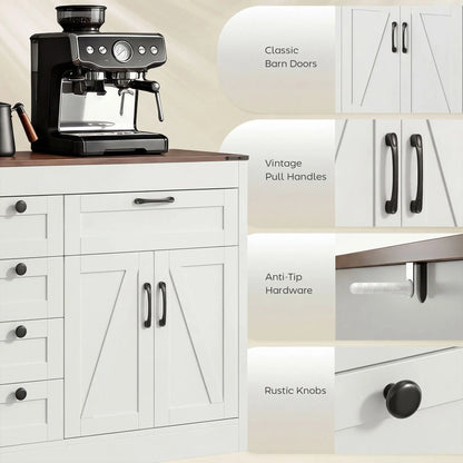 55" Sideboard Buffet Cabinet, Farmhouse Kitchen With Barn Doors, White Bar Cabinets at Gallery Canada