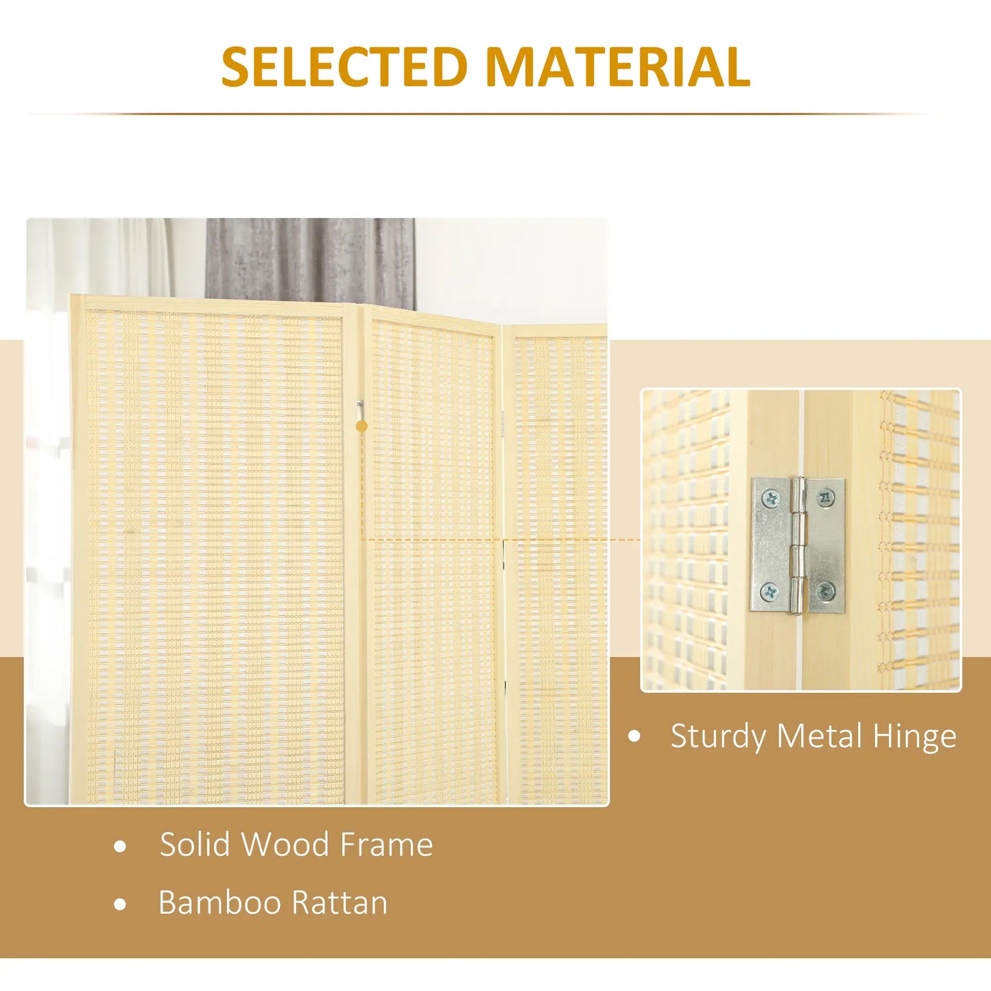 Woven Bamboo Room Divider, 3 Panel Folding Privacy Screen, Natural Wood