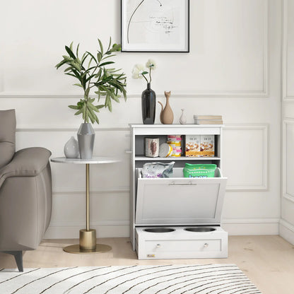 Pet Feeder Station, Dog Food Storage Cabinet with Bowls, Gray Dog Bowls at Gallery Canada