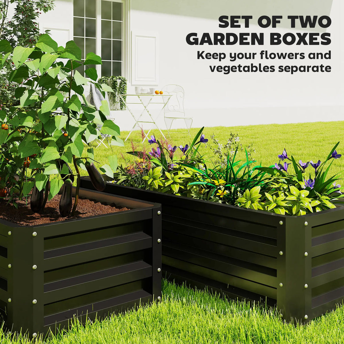 Galvanized Raised Garden Beds, Outdoor Planter Box, Set Of 2, Black Galvanized Planter Boxes at Gallery Canada