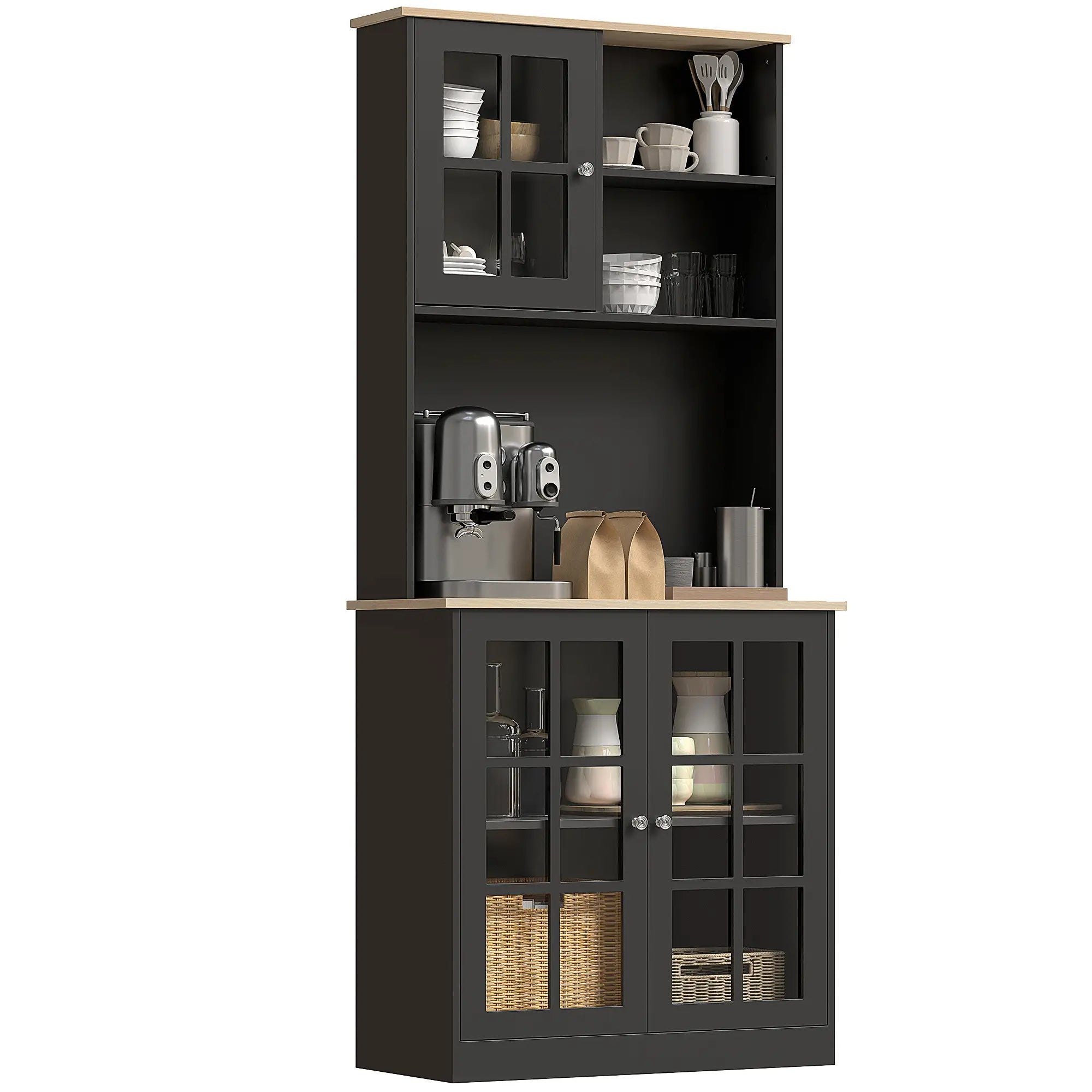 Kitchen Buffet with Hutch, 3 Cabinets, 2 Shelves, Black Kitchen Pantry Cabinets at Gallery Canada