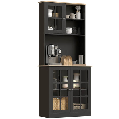 Kitchen Buffet with Hutch, 3 Cabinets, 2 Shelves, Black Kitchen Pantry Cabinets at Gallery Canada