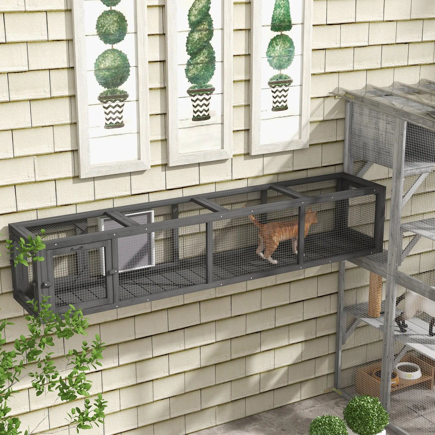 79" Long Cat Tunnel, L-Shape Extendable Design, Indoor Outdoor, Lead Grey Outdoor Cat Enclosures at Gallery Canada