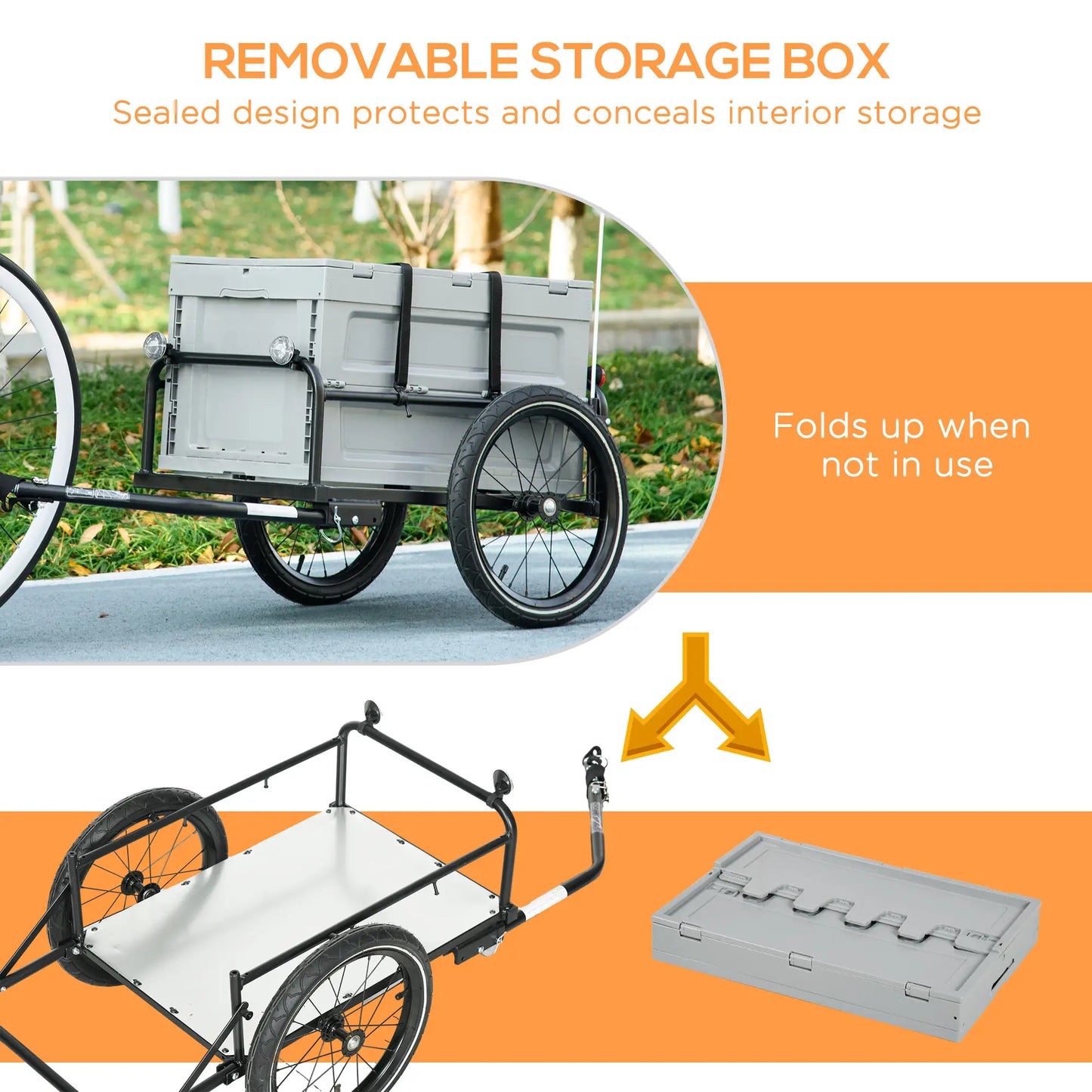 Steel Bike Trailer, Bicycle Cargo with Storage Box, Reflectors, Max Load 88LBS Bike Cargo Trailers at Gallery Canada