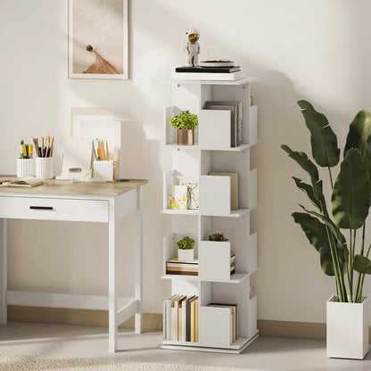 360° Rotating Bookcase, 4 Tier Bookshelf with 16 Cubbies, White Wood Grain, White Display Bookshelves at Gallery Canada