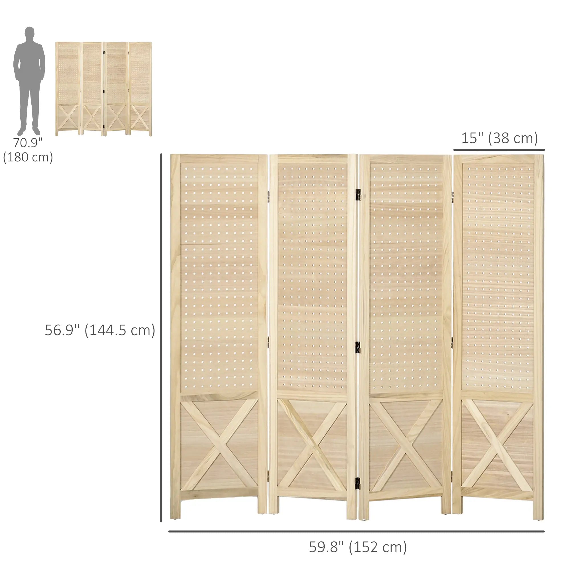 4.7' Wooden Room Divider, Folding Privacy Screen, Natural Room Dividers at Gallery Canada
