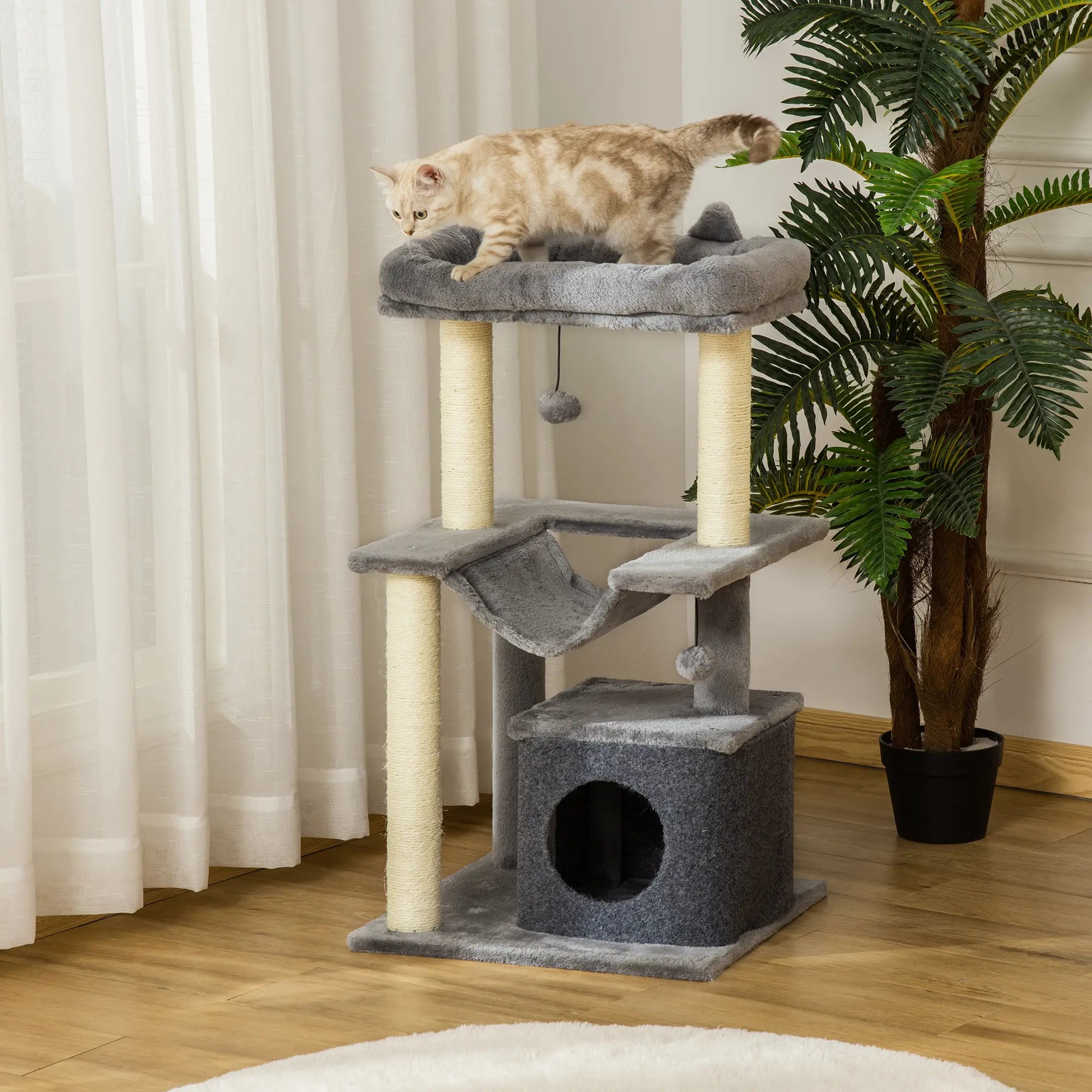 39.25'' Cat Tree Tower, Multi-Level Kitten House, Scratching Post, Gray Cat Posts at Gallery Canada