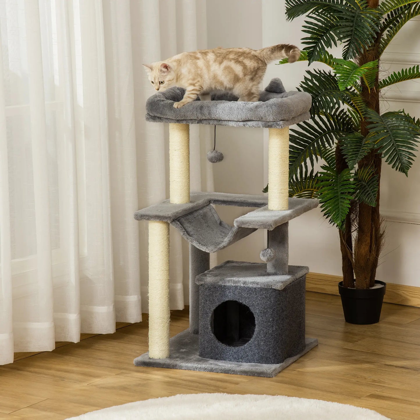 39.25'' Cat Tree Tower, Multi-Level Kitten House, Scratching Post, Gray Cat Posts at Gallery Canada