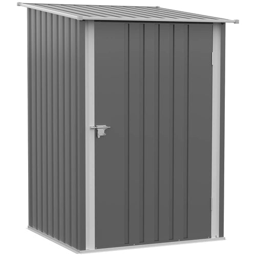 3.3' x 3.4' Lean-To Garden Shed, Galvanized Steel Tool House, Lockable Door, Grey