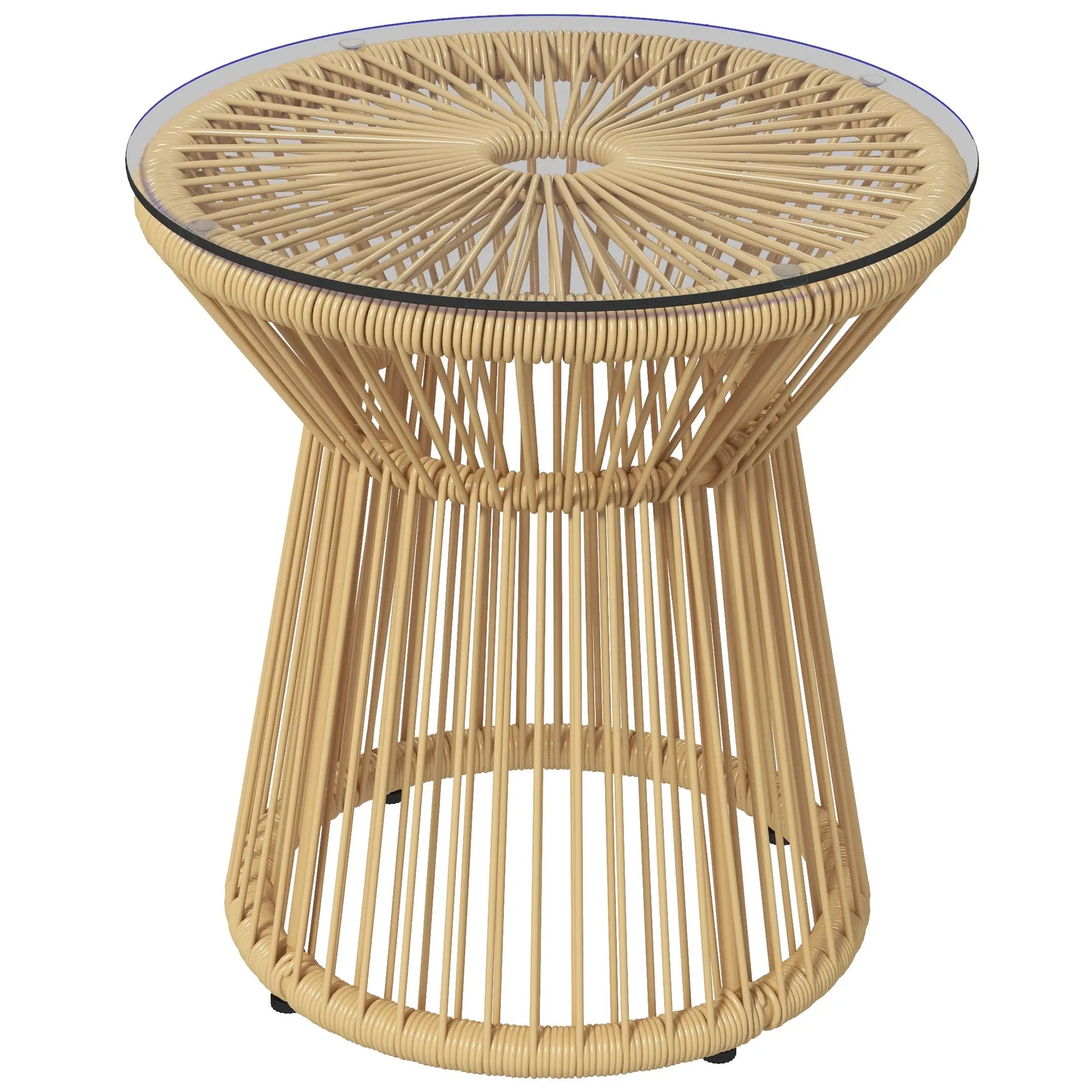 Round Rattan Side Table, Hollow Drum Design, Glass Top, Beige Patio Side Tables at Gallery Canada