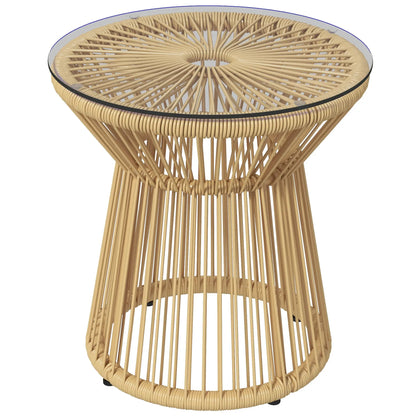 Round Rattan Side Table, Hollow Drum Design, Glass Top, Beige Patio Side Tables at Gallery Canada