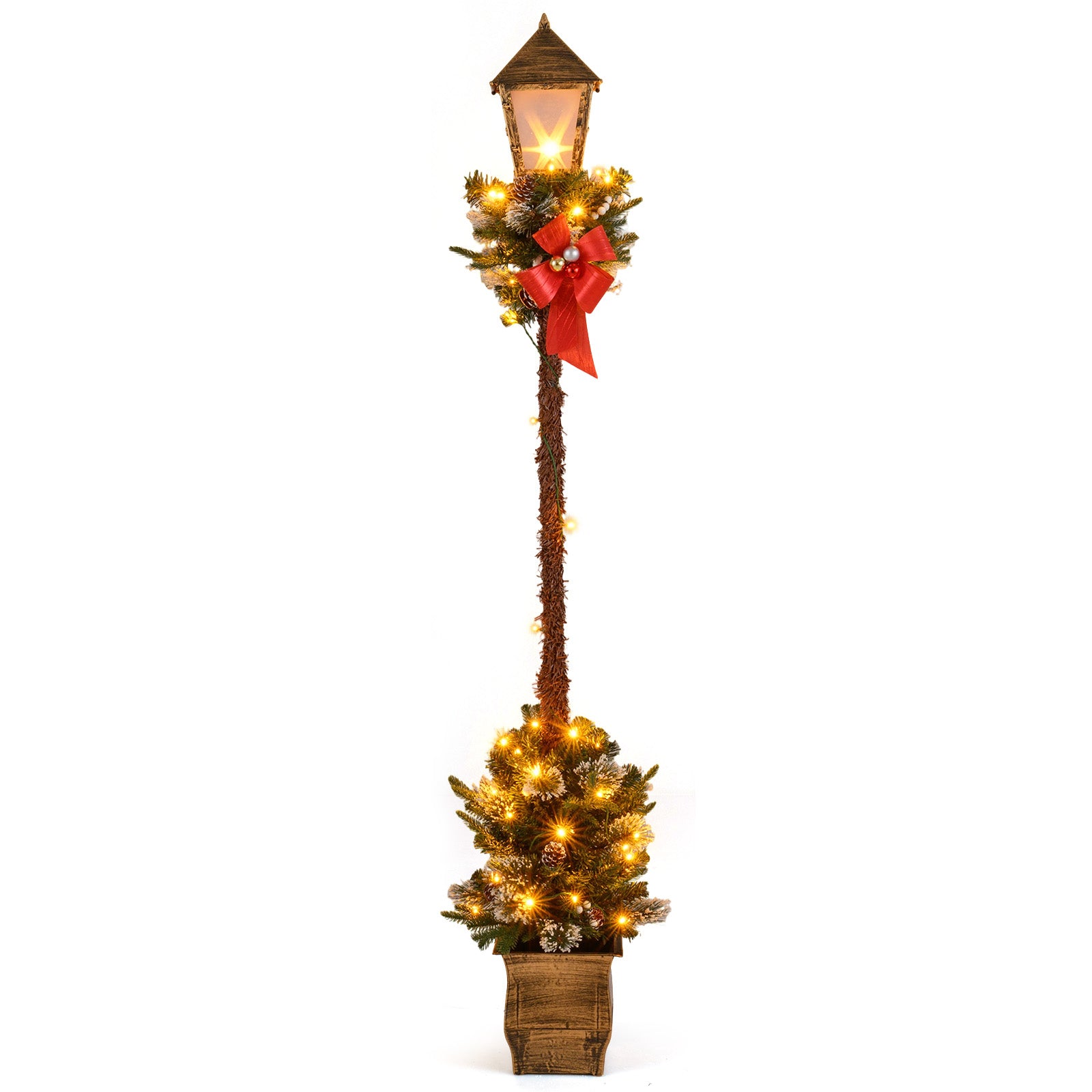 6.1 Feet Christmas Pre-lit Street Lamp with Artificial Greenery and Snow-flocked Branch Tips Christmas Decor & Accessories at Gallery Canada