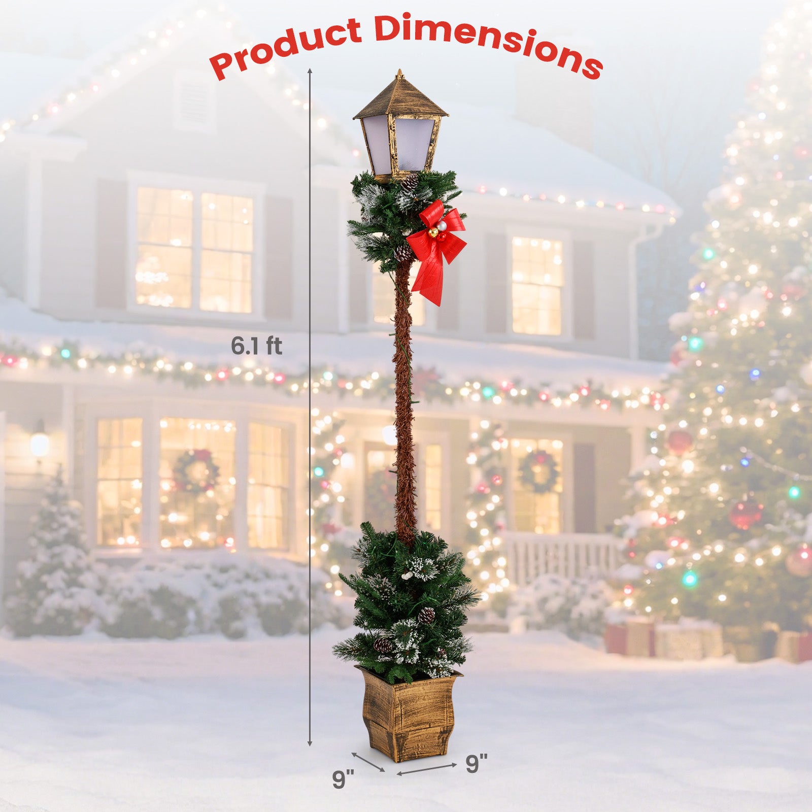 6.1 Feet Christmas Pre-lit Street Lamp with Artificial Greenery and Snow-flocked Branch Tips Christmas Decor & Accessories at Gallery Canada