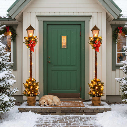 6.1 Feet Christmas Pre-lit Street Lamp with Artificial Greenery and Snow-flocked Branch Tips Christmas Decor & Accessories at Gallery Canada