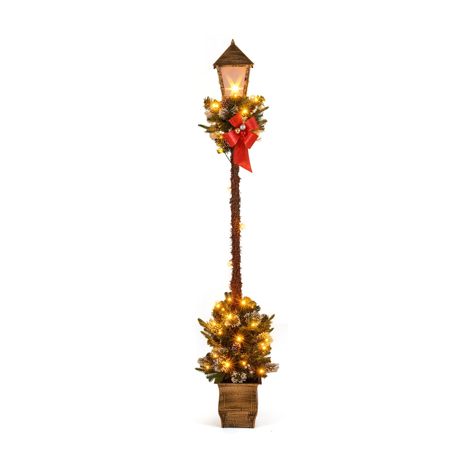 6.1 Feet Christmas Pre-lit Street Lamp with Artificial Greenery and Snow-flocked Branch Tips Christmas Decor & Accessories at Gallery Canada