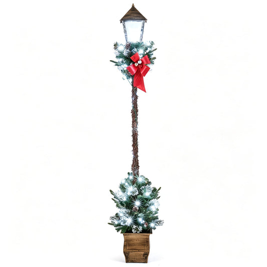 6.1 Feet Christmas Pre-lit Street Lamp with Artificial Greenery and Snow-flocked Branch Tips-Bright White, White Christmas Decor & Accessories White at Gallery Canada