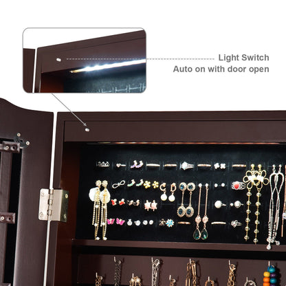 Mirrored Jewelry Cabinet Storage With Drawer And Led Lights , Coffee Jewelry Armoires at Gallery Canada