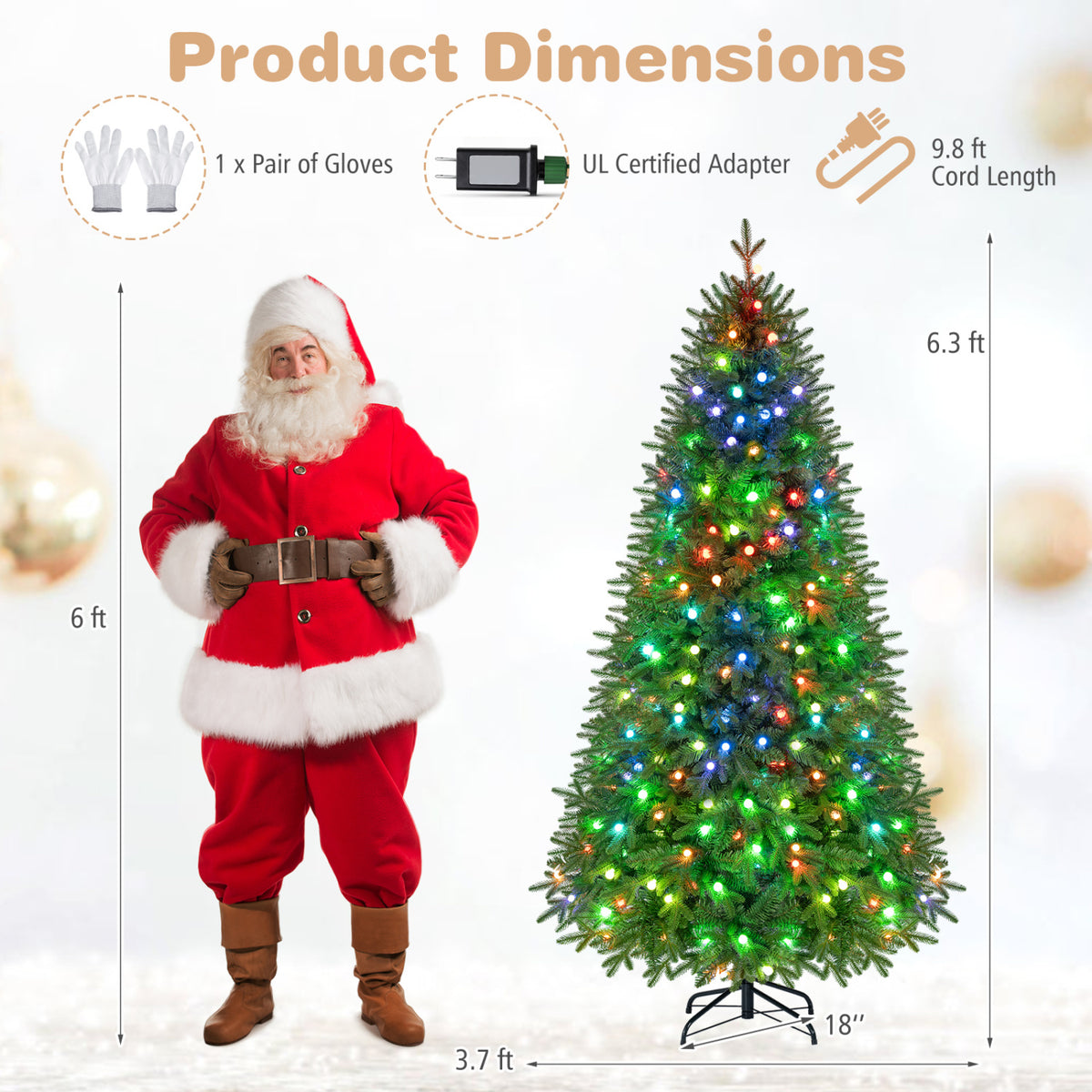 6.3 FT Smart Christmas Tree, 230 Pre-Lit RGB LED Lights, M, Green