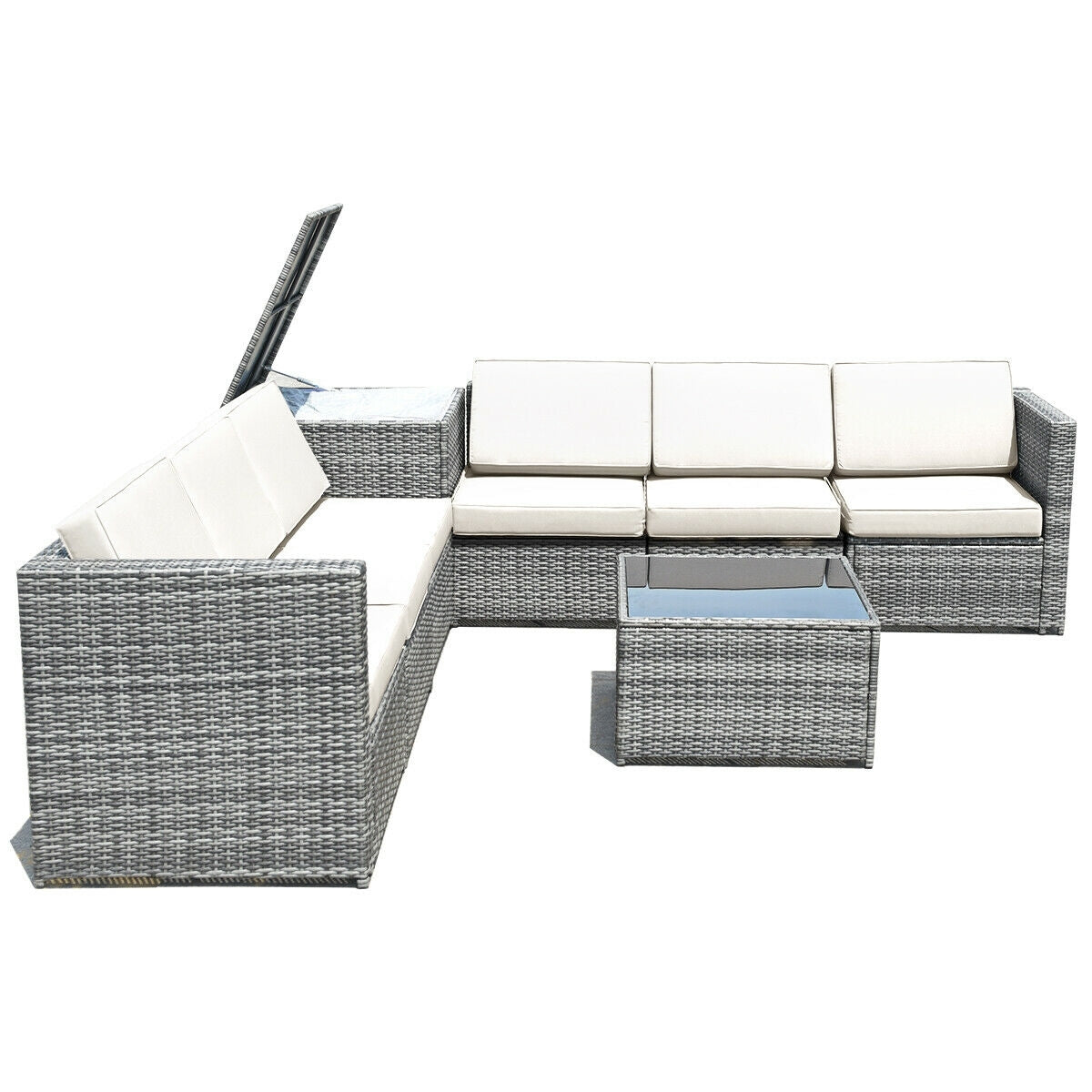 8 Piece Wicker Sofa Rattan Dinning Set Patio Furniture with Storage Table, White Outdoor Sectionals at Gallery Canada