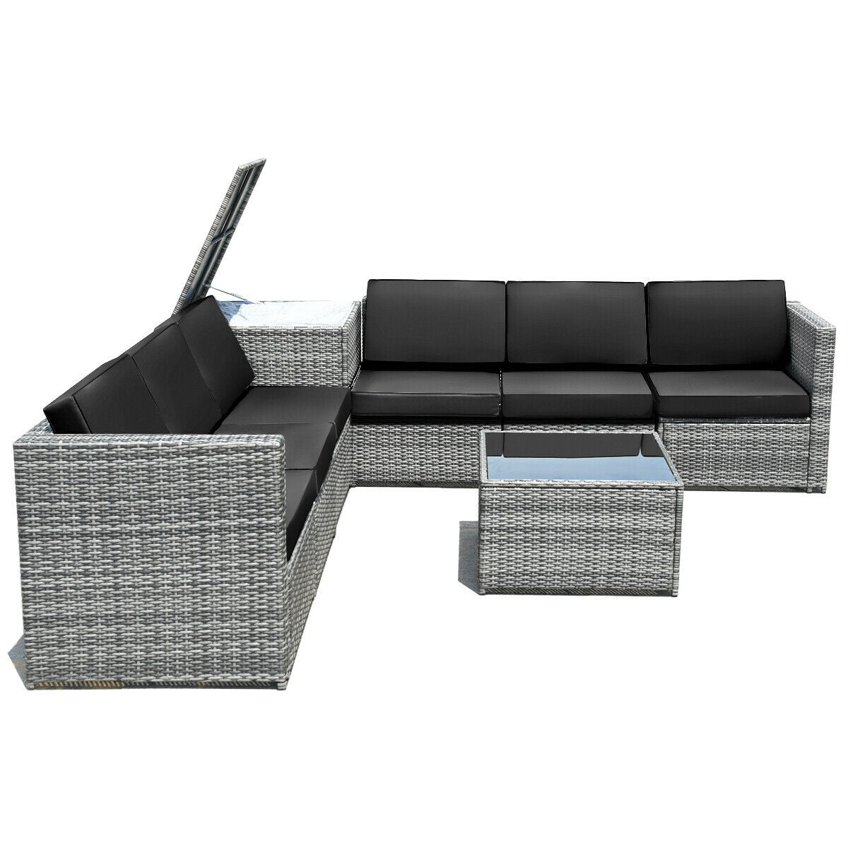 8 Piece Wicker Rattan Dining Set, With Storage Table, Black Outdoor Sectionals at Gallery Canada