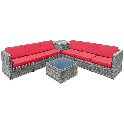 8 Piece Wicker Sofa Rattan Dinning Set Patio Furniture with Storage Table, Red Outdoor Sectionals at Gallery Canada
