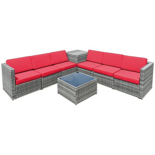 8 Piece Wicker Rattan Sofa Dining Set, Patio Furniture With Storage Table, Red Outdoor Sectionals Red at Gallery Canada