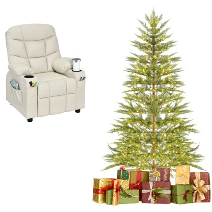 6.5FT Pre-Lit Christmas Tree & Beige Kids Recliner Chair Set Cozy Holiday Bundle Kids Chairs & Seating Options at Gallery Canada