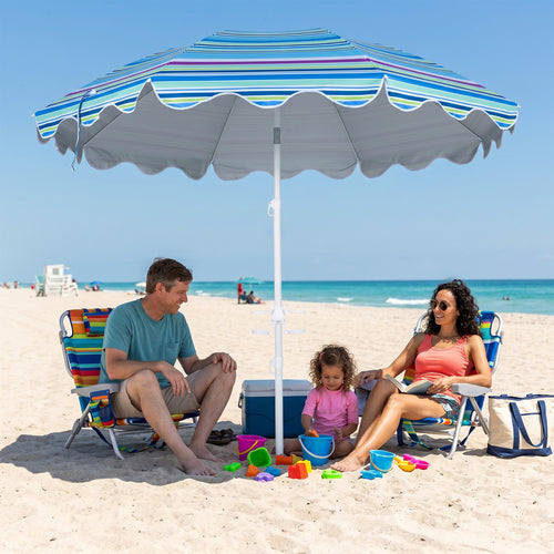 Beach Umbrella UPF 50+, 6.5 FT with Sand Anchor, Blue