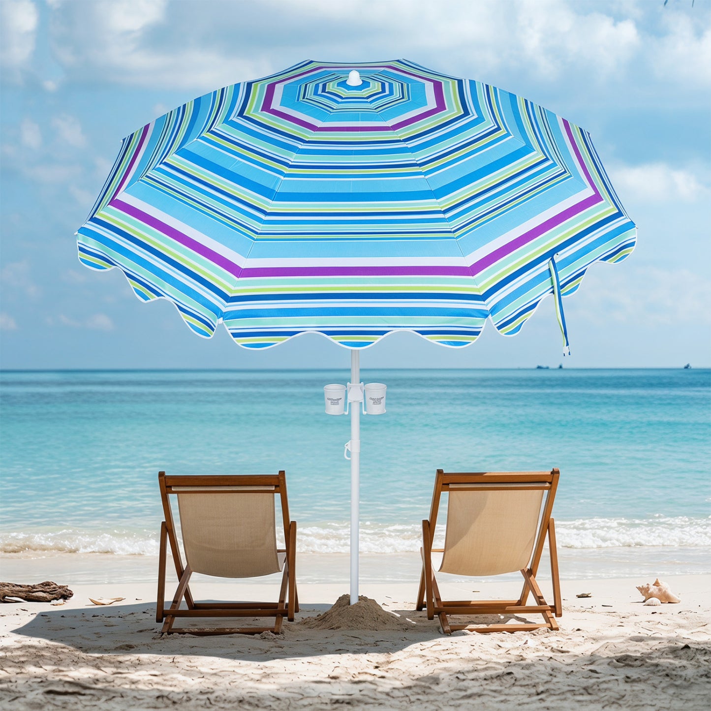 Beach Umbrella UPF 50+, 6.5 FT with Sand Anchor, Blue