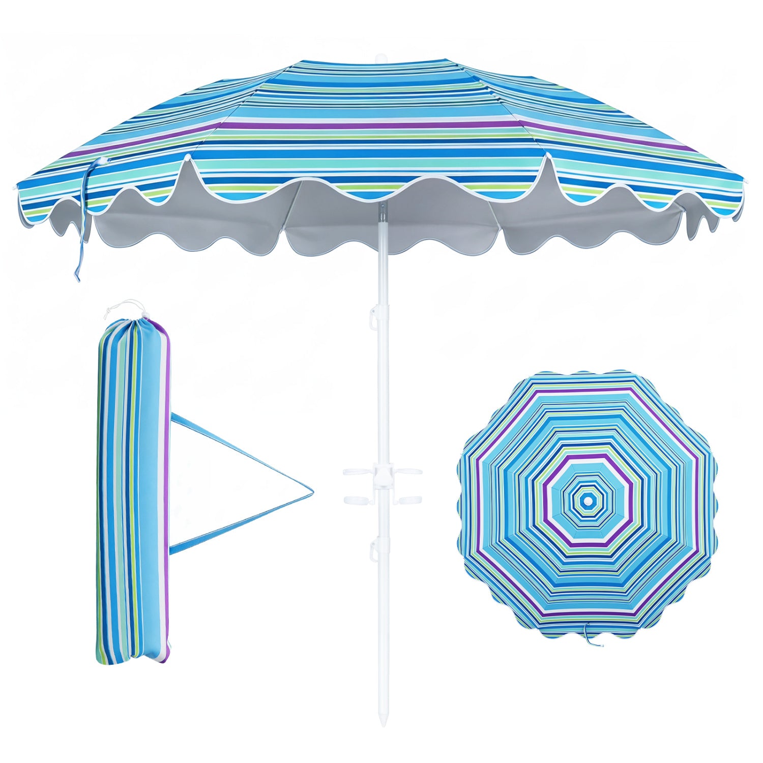 Beach Umbrella UPF 50+, 6.5 FT with Sand Anchor, Blue Outdoor Umbrellas Blue at Gallery Canada