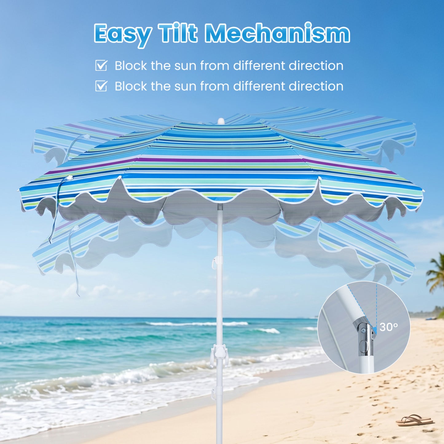 Beach Umbrella UPF 50+, 6.5 FT with Sand Anchor, Blue