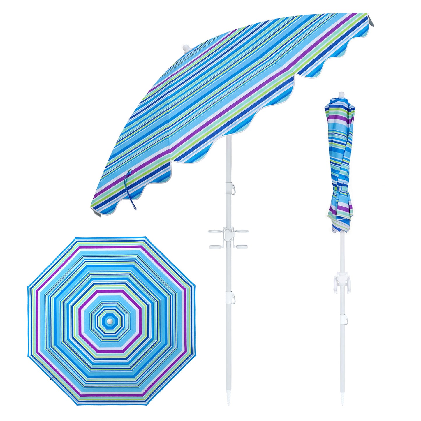 6.5 FT Beach Umbrella, UPF 50+, Sand Anchor, Blue Outdoor Umbrellas Blue at Gallery Canada