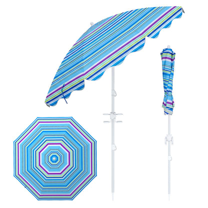 6.5 FT Beach Umbrella, UPF 50+, Sand Anchor, Blue Outdoor Umbrellas Blue at Gallery Canada
