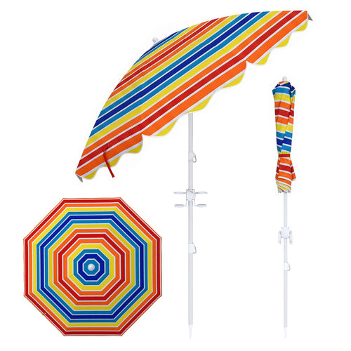 6.5 FT Beach Umbrella UPF 50+ With Sand Anchor