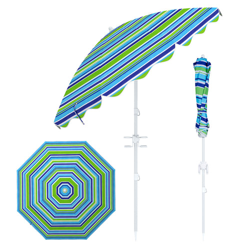 6.5 FT Beach Umbrella UPF 50+ With Sand Anchor, Green