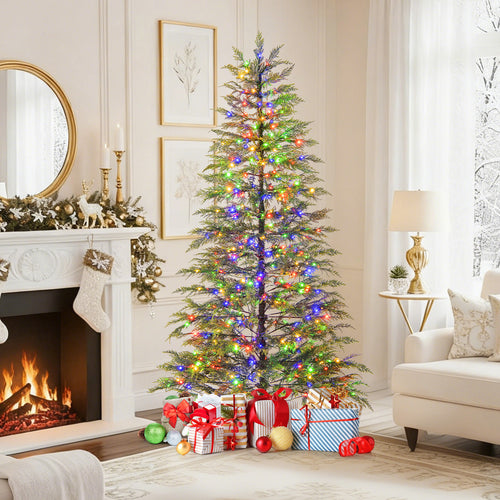 6.5 Feet Artificial Christmas Tree with Branch Tips and Colorful LED Lights, Green