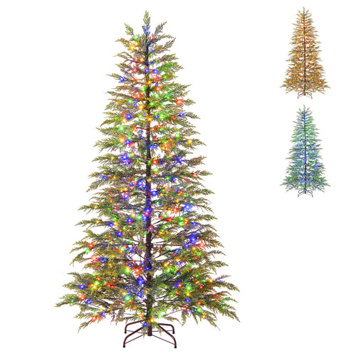 6.5 Feet Artificial Christmas Tree with Branch Tips and Colorful LED Lights, Green