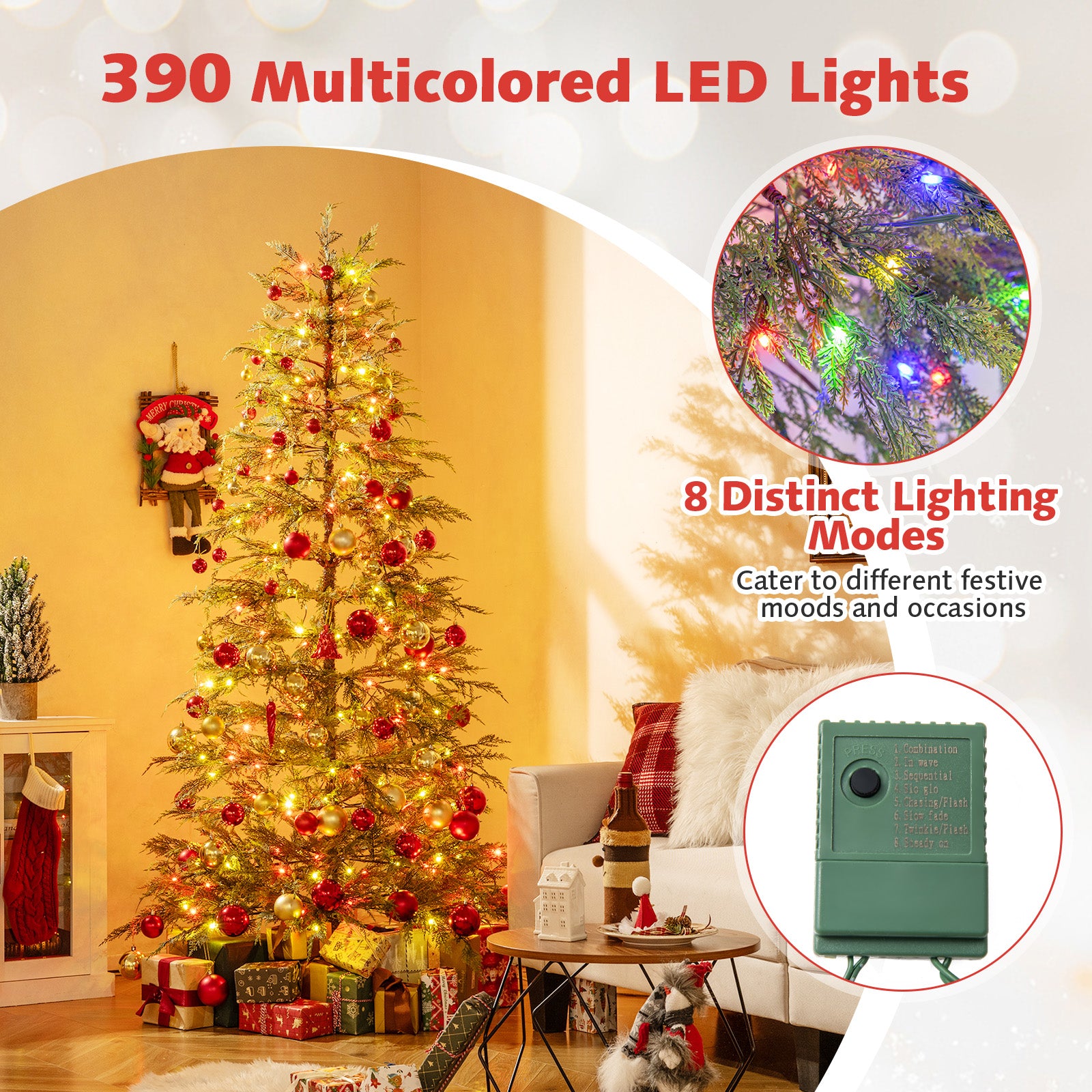 6.5 Feet Artificial Christmas Tree with Branch Tips and Colorful LED Lights, Green Christmas Tree at Gallery Canada