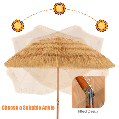 6.5 Feet Portable Thatched Tiki Beach Umbrella with Adjustable Tilt for Backyard