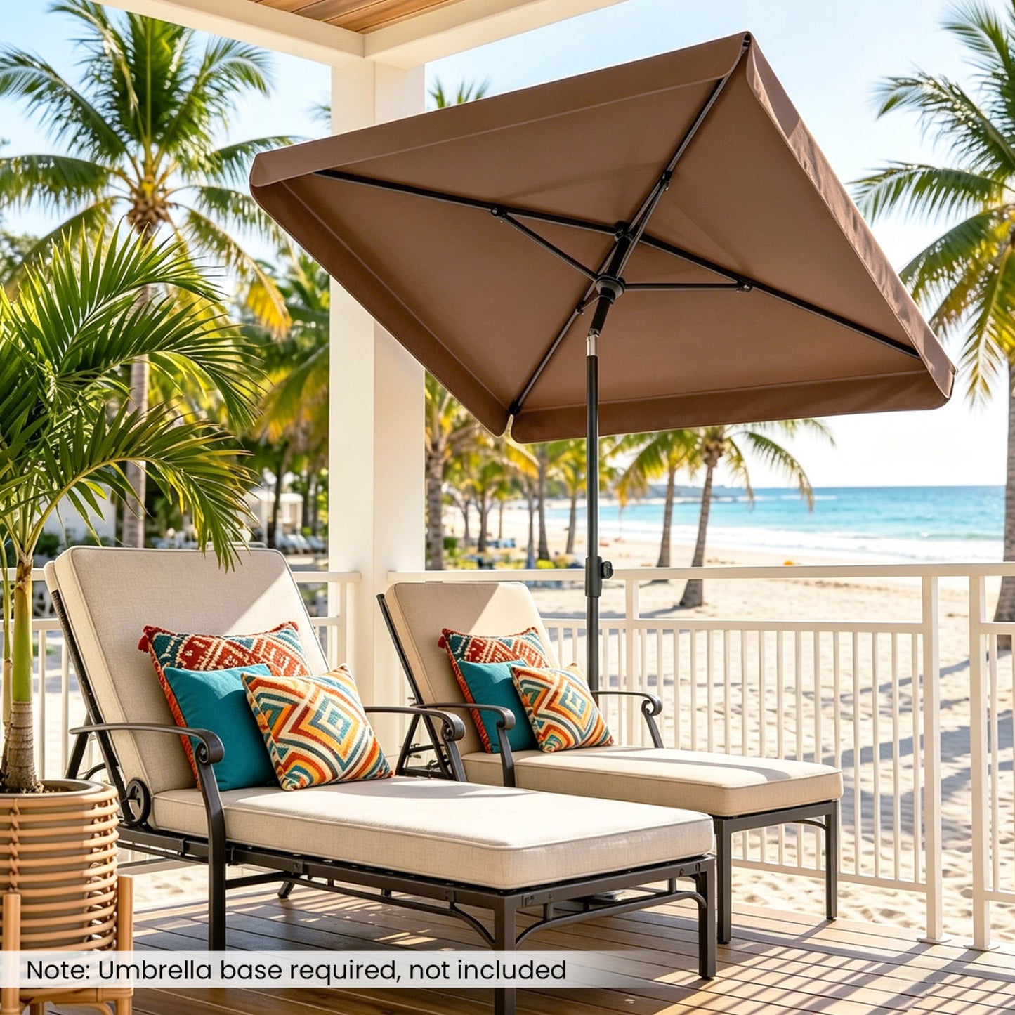 6.5 x 4.3 FT Rectangular Outdoor Balcony Umbrella, Tilt Adjust, Brown Outdoor Umbrellas at Gallery Canada