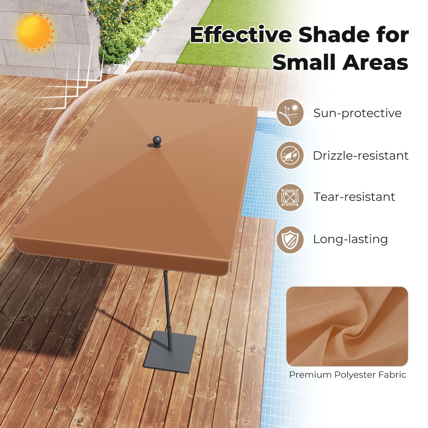 6.5 x 4.3 FT Rectangular Outdoor Balcony Umbrella, Tilt Adjust, Brown Outdoor Umbrellas at Gallery Canada