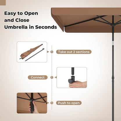 6.5 x 4.3 FT Rectangular Outdoor Balcony Umbrella, Tilt Adjust, Brown Outdoor Umbrellas at Gallery Canada