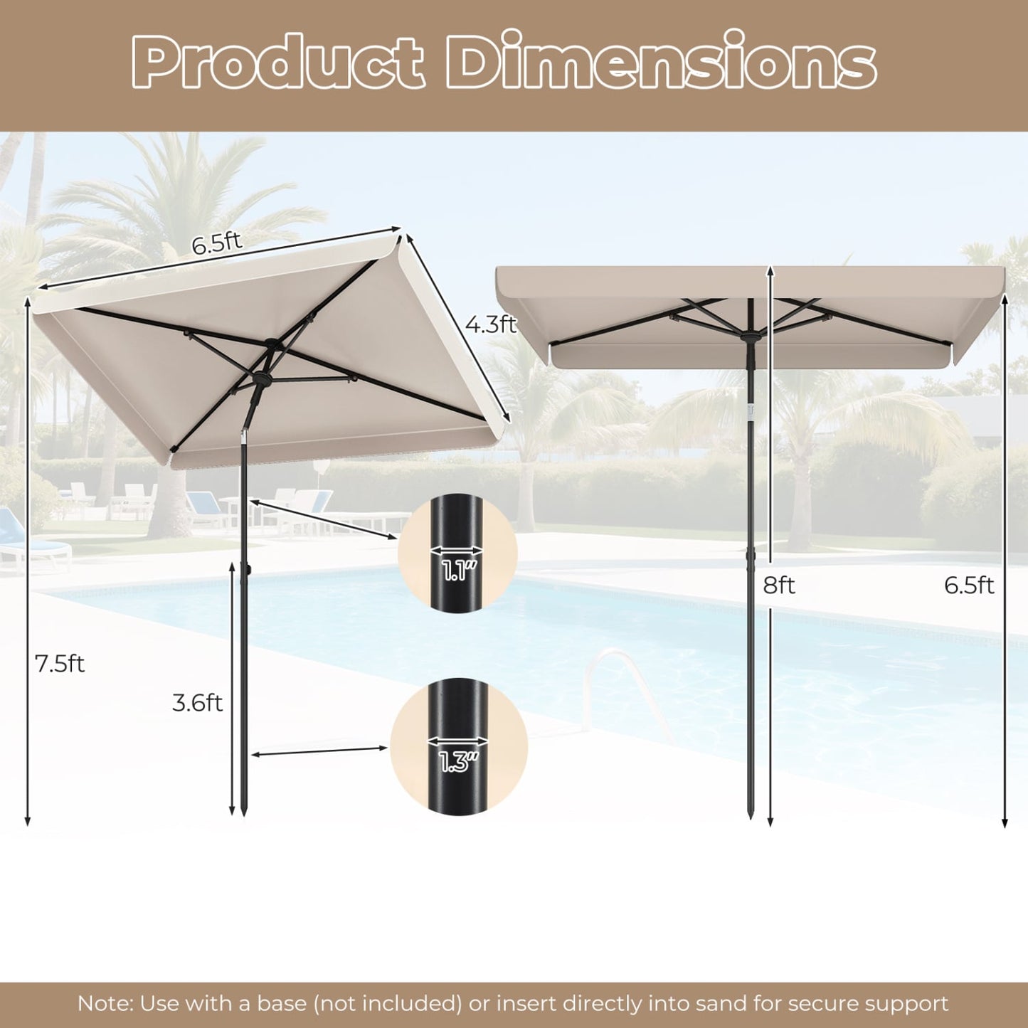 6.5 X 4.3 Ft Rectangular Outdoor Umbrella, Beige