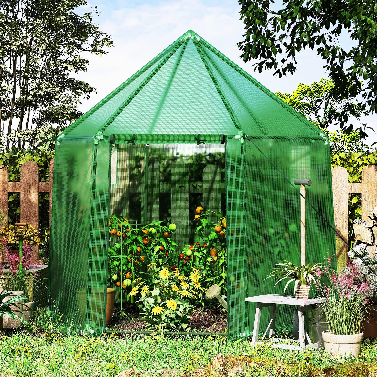 6.5 x 5.6 x 6.2 FT Mini Walk-in Greenhouse Portable Outdoor Warm House for Winter with PE Cover, Green Greenhouses at Gallery Canada