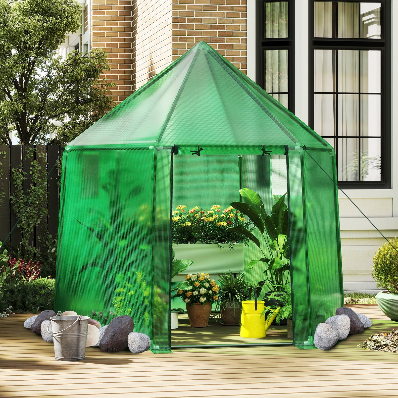 6.5 x 5.6 x 6.2 FT Mini Walk-in Greenhouse Portable Outdoor Warm House for Winter with PE Cover, Green Greenhouses at Gallery Canada