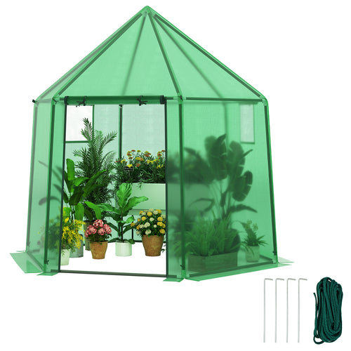 6.5 x 5.6 x 6.2 FT Mini Walk-in Greenhouse Portable Outdoor Warm House for Winter with PE Cover, Green