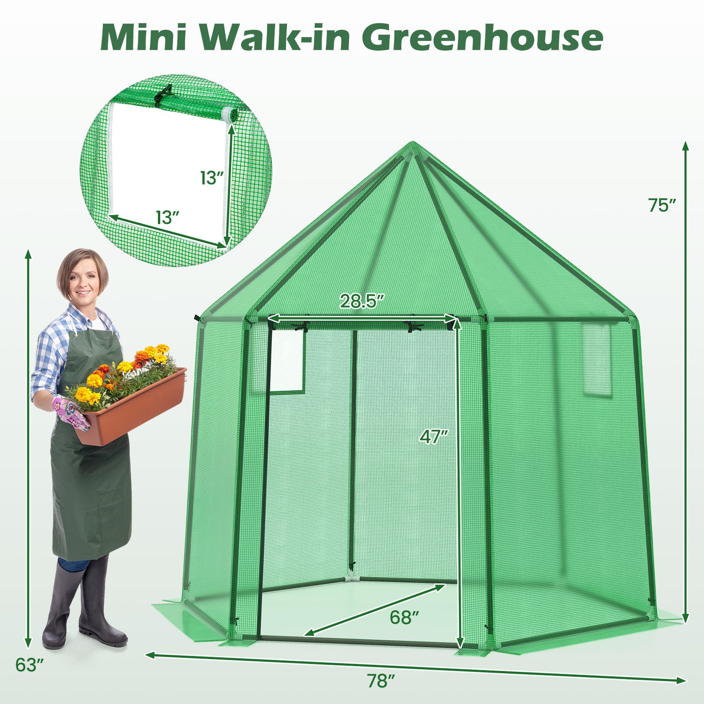 6.5 x 5.6 x 6.2 FT Mini Walk-in Greenhouse Portable Outdoor Warm House for Winter with PE Cover, Green Greenhouses at Gallery Canada
