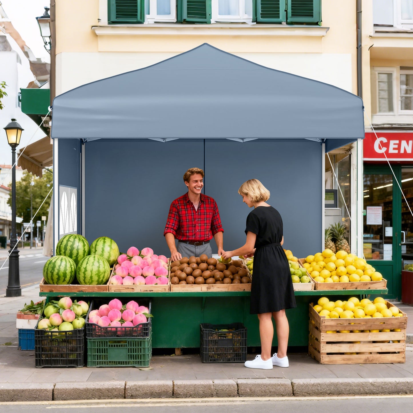 6.5 x 6.5 FT Pop up Canopy Tent with 4 Sidewalls and Wheeled Bag-Grey, Gray Canopies at Gallery Canada